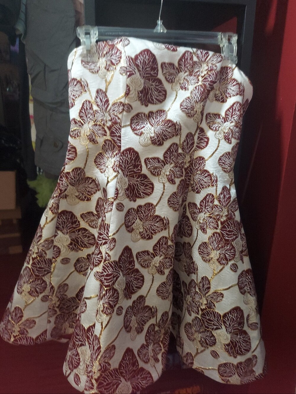 Federica/Burgundy and Gold Jacquard Bandeau A-Line Dress USA/CAN 2